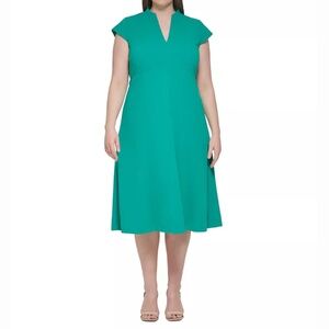 Calvin Klein - Plus Size V-Neck‎ Short-Sleeve A-Line Midi Dress